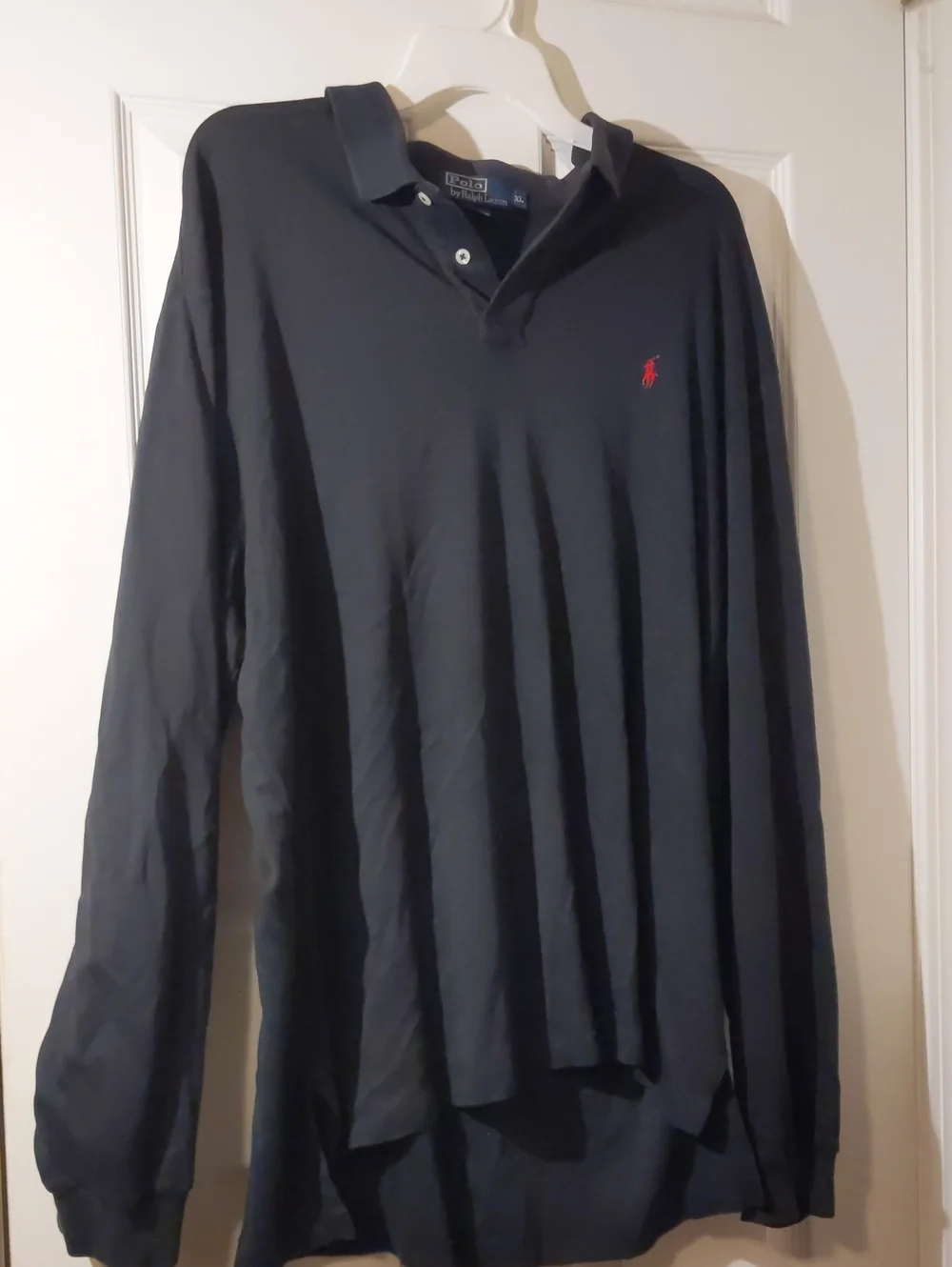 Lot Of 2 Polo Ralph Lauren Black Long-Sleeve Polos with Red & Dark Green Pony